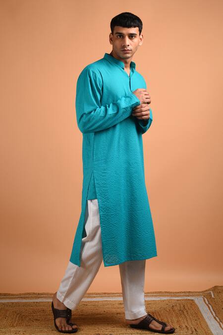 Shop Kalp Blue Cotton Embroidery Aqua Tapestry Kurta Set Online at Aza Fashions Shop_Kalp_Blue Cotton Embroidery Aqua Tapestry Kurta Set _Online_at_Aza_Fashions