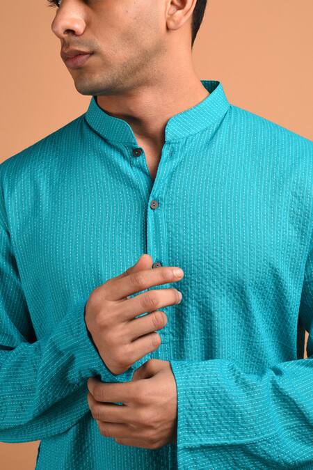 Kalp Blue Cotton Embroidery Aqua Tapestry Kurta Set at Aza Fashions Kalp_Blue Cotton Embroidery Aqua Tapestry Kurta Set _at_Aza_Fashions