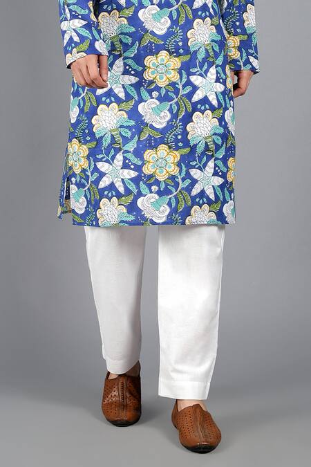 Buy Kalp Blue Cotton Embroidery Breath Of Blooms Hand Block Print Kurta Set Online at Aza Fashions Buy_Kalp_Blue Cotton Embroidery Breath Of Blooms Hand Block Print Kurta Set _Online_at_Aza_Fashions