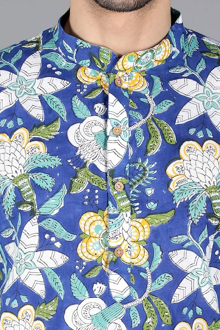 Kalp Blue Cotton Embroidery Breath Of Blooms Hand Block Print Kurta Set at Aza Fashions Kalp_Blue Cotton Embroidery Breath Of Blooms Hand Block Print Kurta Set _at_Aza_Fashions