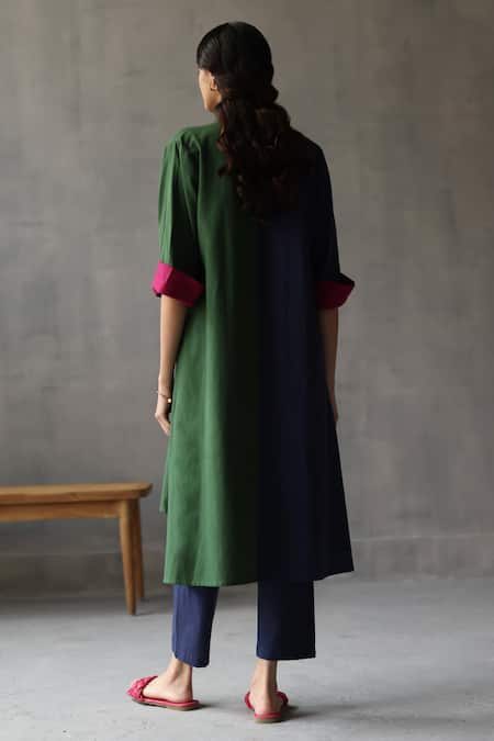 Shop Roza Multi Color Linen Collar Shades Of Dusk Kurta And Pant Set at Aza Fashions Shop_Roza_Multi Color Linen Collar Shades Of Dusk Kurta And Pant Set _at_Aza_Fashions