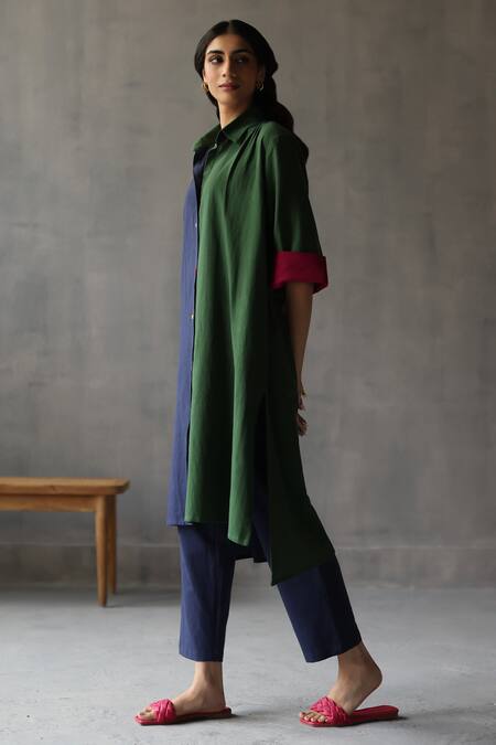 Buy Roza Multi Color Linen Collar Shades Of Dusk Kurta And Pant Set Online at Aza Fashions Buy_Roza_Multi Color Linen Collar Shades Of Dusk Kurta And Pant Set _Online_at_Aza_Fashions