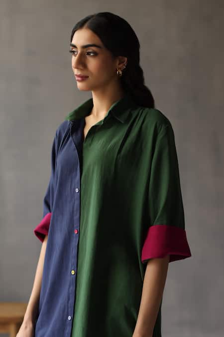 Shop Roza Multi Color Linen Collar Shades Of Dusk Kurta And Pant Set Online at Aza Fashions Shop_Roza_Multi Color Linen Collar Shades Of Dusk Kurta And Pant Set _Online_at_Aza_Fashions