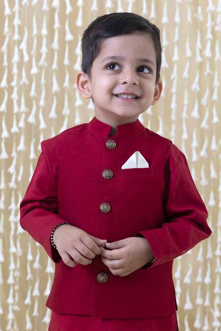 Buy_Tiber Taber_Maroon Silk Solid Bundi_Online_at_Aza_Fashions