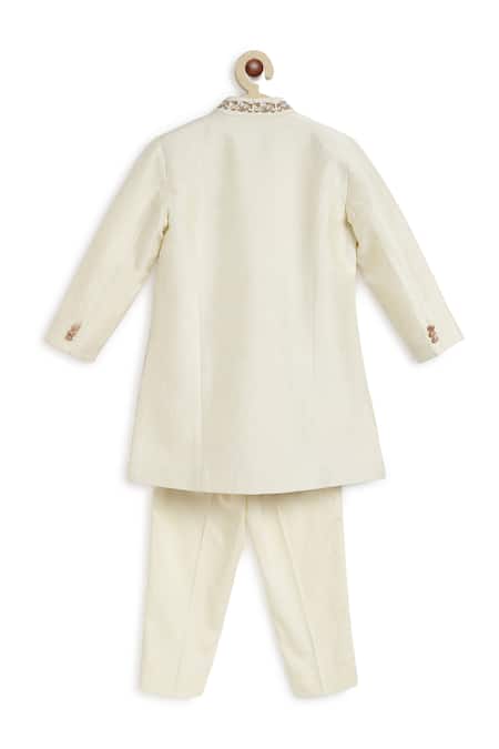 Buy_Tiber Taber_Cream Silk, Cotton Solid Sherwani Pant Set _Online_at_Aza_Fashions