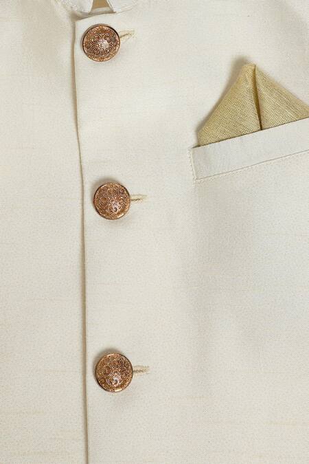 Tiber Taber_Cream Silk, Cotton Solid Sherwani Pant Set _at_Aza_Fashions