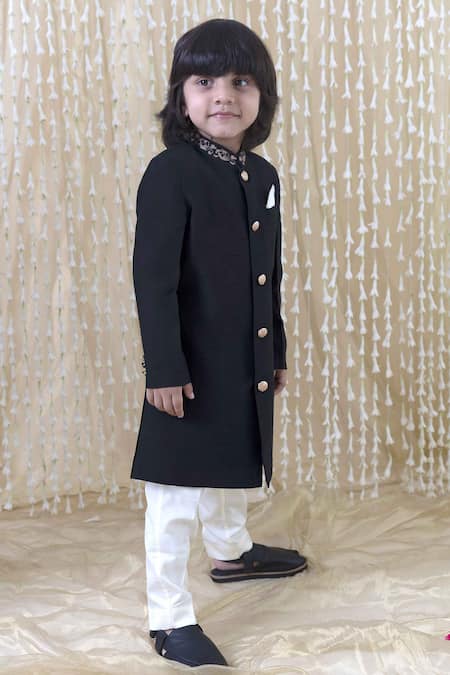 Buy Tiber Taber Black Silk, Cotton Solid Sherwani Pant Set Online at Aza Fashions Buy_Tiber Taber_Black Silk, Cotton Solid Sherwani Pant Set _Online_at_Aza_Fashions