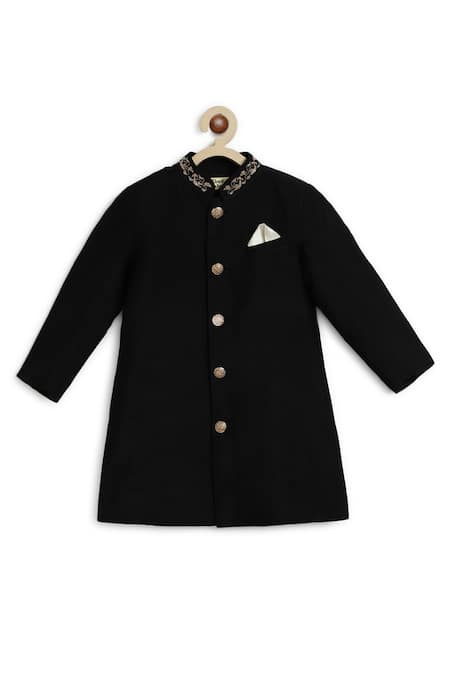 Buy Tiber Taber Black Silk, Cotton Solid Sherwani Pant Set Buy_Tiber Taber_Black Silk, Cotton Solid Sherwani Pant Set