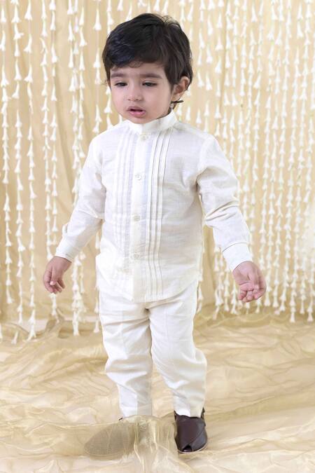 Shop_Tiber Taber_Cream Cotton Pintuck Shirt _at_Aza_Fashions