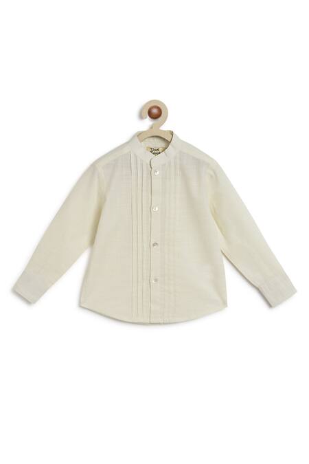 Buy_Tiber Taber_Cream Cotton Pintuck Shirt _Online_at_Aza_Fashions