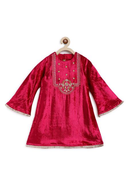 Tiber Taber_Pink Velvet, Silk, Chiffon Beads, Embroidery Thread Kurta Salwar Set_at_Aza_Fashions