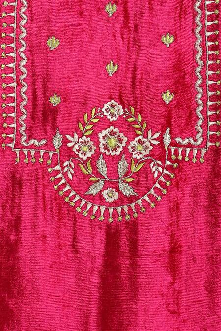 Shop_Tiber Taber_Pink Velvet, Silk, Chiffon Beads, Embroidery Thread Kurta Salwar Set