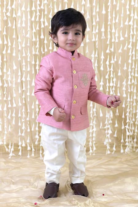 Tiber Taber Pink Silk, Cotton Zari Floral Embroidered Bandhgala Online at Aza Fashions Tiber Taber_Pink Silk, Cotton Zari Floral Embroidered Bandhgala _Online_at_Aza_Fashions