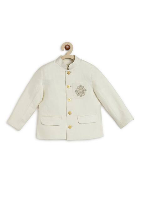 Shop Tiber Taber Cream Silk, Cotton Zari Bloom Embroidered Bandhgala at Aza Fashions Shop_Tiber Taber_Cream Silk, Cotton Zari Bloom Embroidered Bandhgala_at_Aza_Fashions