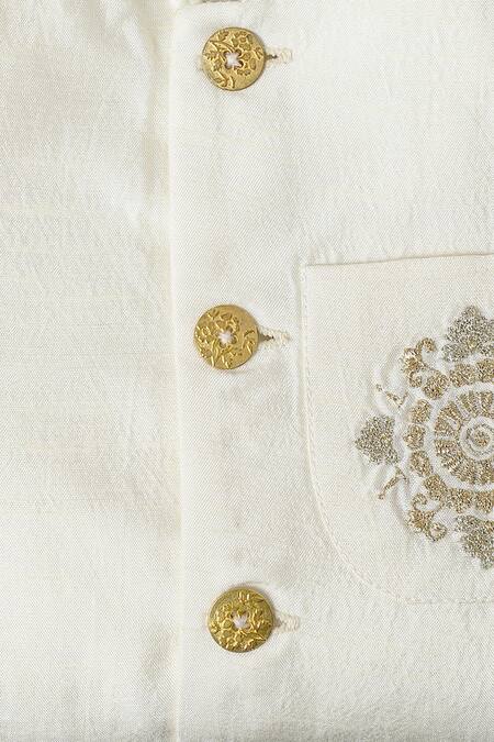 Shop Tiber Taber Cream Silk, Cotton Zari Bloom Embroidered Bandhgala Online at Aza Fashions Shop_Tiber Taber_Cream Silk, Cotton Zari Bloom Embroidered Bandhgala_Online_at_Aza_Fashions