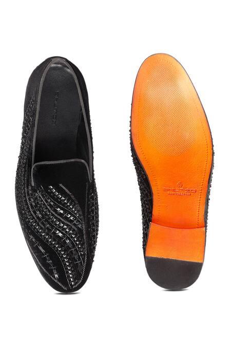 Shop Shutiq Black Embellished Mazzini Velvet Shoes at Aza Fashions Shop_Shutiq_Black Embellished Mazzini Velvet Shoes _at_Aza_Fashions