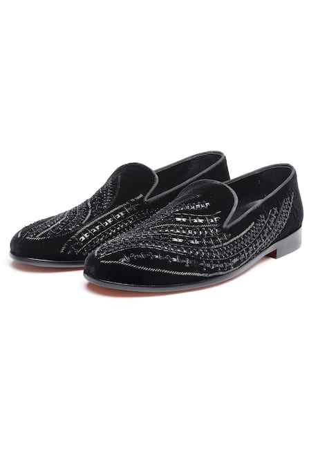 Shutiq Black Embellished Mazzini Velvet Shoes Online at Aza Fashions Shutiq_Black Embellished Mazzini Velvet Shoes _Online_at_Aza_Fashions