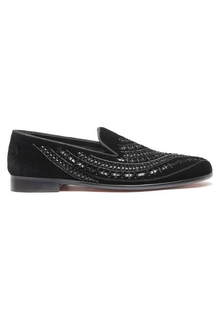Shop Shutiq Black Embellished Mazzini Velvet Shoes Online at Aza Fashions Shop_Shutiq_Black Embellished Mazzini Velvet Shoes _Online_at_Aza_Fashions