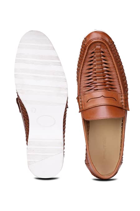 Shop Shutiq Brown Woven Mosso Leather Interwoven Shoes at Aza Fashions Shop_Shutiq_Brown Woven Mosso Leather Interwoven Shoes _at_Aza_Fashions