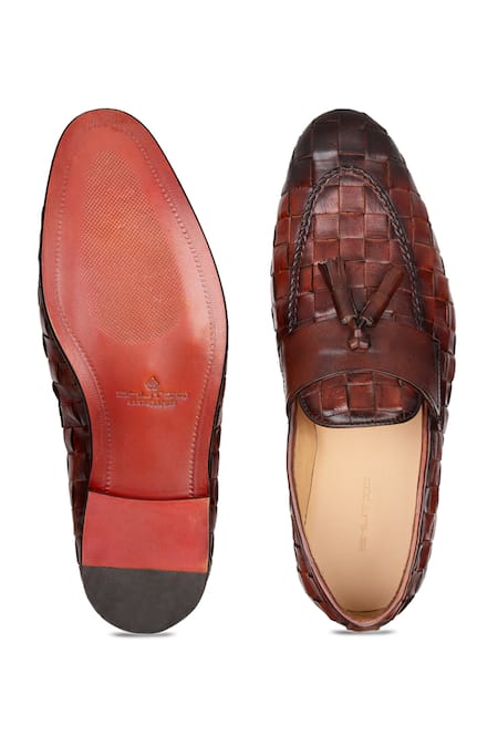 Shop Shutiq Brown Woven Mulher Leather Interwoven Shoes at Aza Fashions Shop_Shutiq_Brown Woven Mulher Leather Interwoven Shoes _at_Aza_Fashions