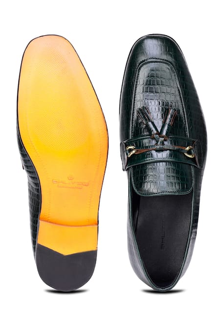 Shop_Shutiq_Green Textured Nino Leather Shoes _at_Aza_Fashions