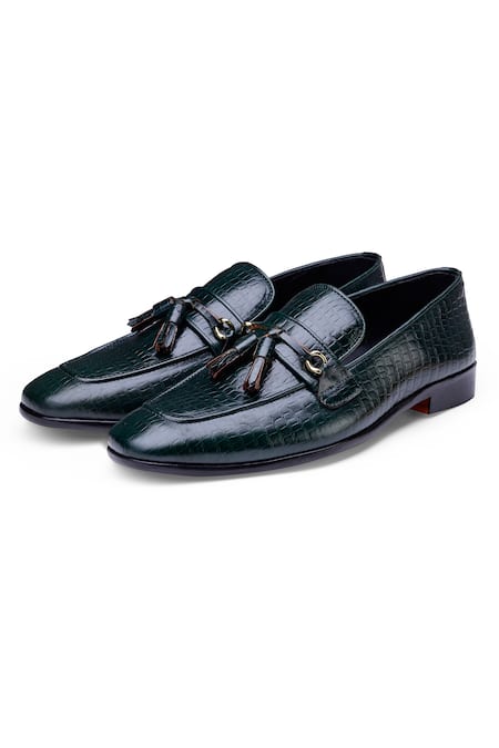 Shutiq_Green Textured Nino Leather Shoes _Online_at_Aza_Fashions