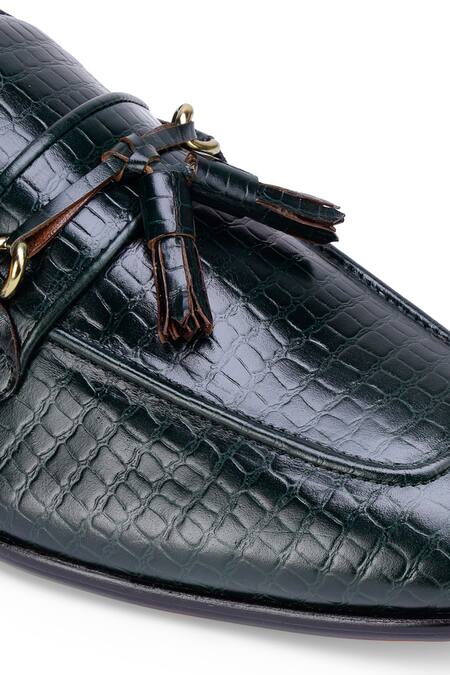 Shop_Shutiq_Green Textured Nino Leather Shoes _Online_at_Aza_Fashions