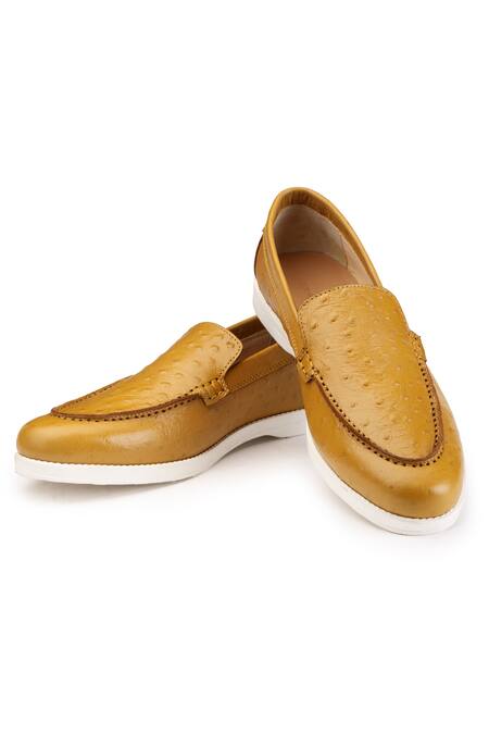 SHUTIQ Yellow Textured Otimo Ostrich Shoes