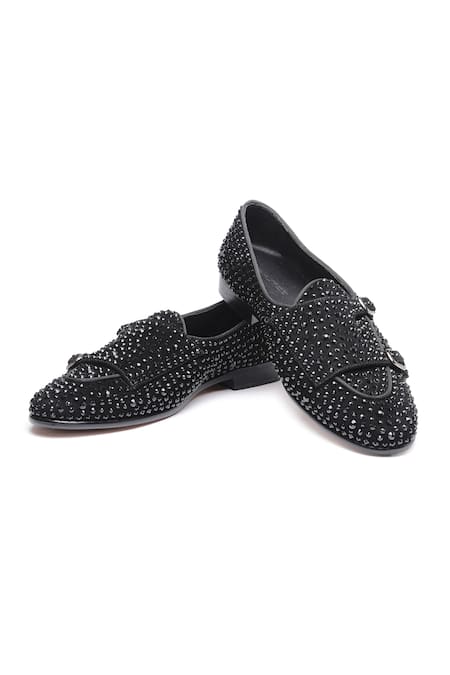 Shutiq Black Embellished Poisee Suede Monks 