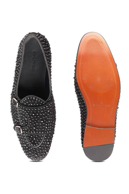 Shop Shutiq Black Embellished Poisee Suede Monks at Aza Fashions Shop_Shutiq_Black Embellished Poisee Suede Monks _at_Aza_Fashions