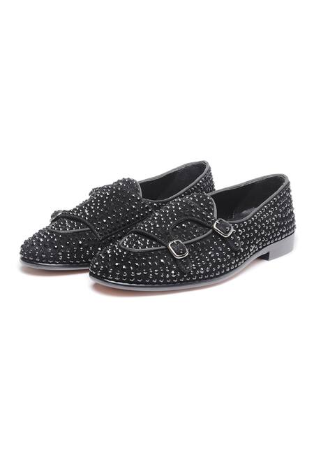 Shutiq Black Embellished Poisee Suede Monks Online at Aza Fashions Shutiq_Black Embellished Poisee Suede Monks _Online_at_Aza_Fashions