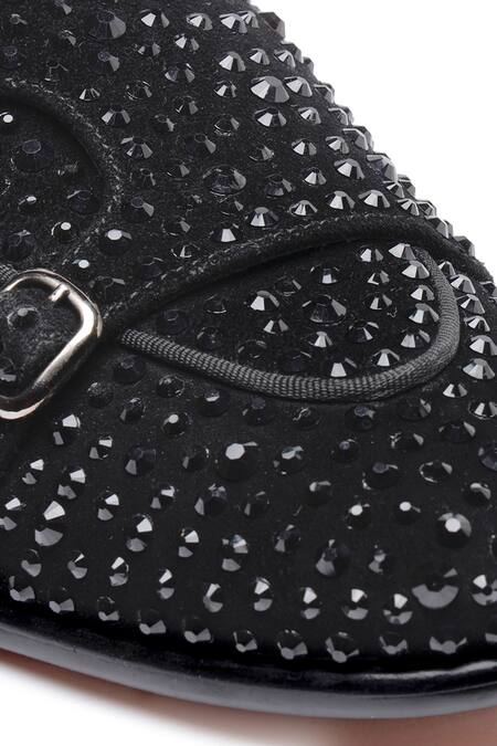 Buy_Shutiq_Black Embellished Poisee Suede Monks _Online_at_Aza_Fashions
