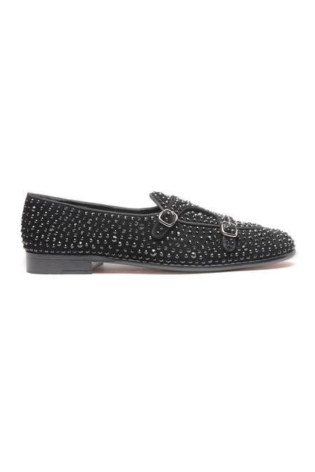 Shop Shutiq Black Embellished Poisee Suede Monks Online at Aza Fashions Shop_Shutiq_Black Embellished Poisee Suede Monks _Online_at_Aza_Fashions