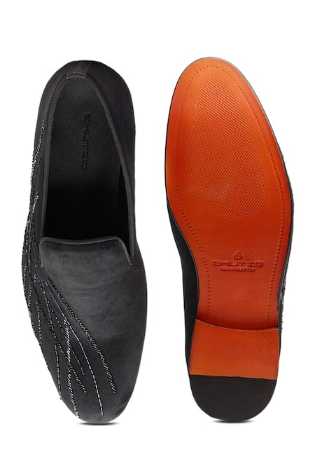 Shop_Shutiq_Black Embellished Velvet Bead Shoes _at_Aza_Fashions