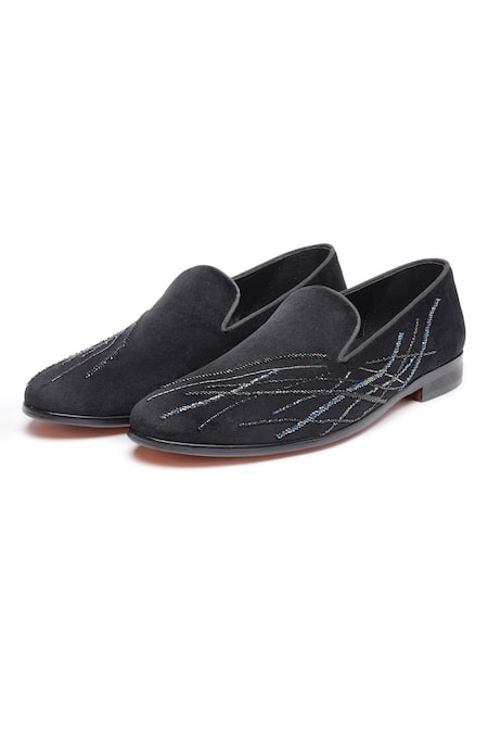 Shutiq_Black Embellished Velvet Bead Shoes _Online_at_Aza_Fashions