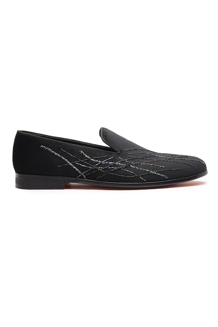 Shop_Shutiq_Black Embellished Velvet Bead Shoes _Online_at_Aza_Fashions