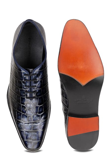 Shop_Shutiq_Blue Textured Croco Leather Shoes _at_Aza_Fashions