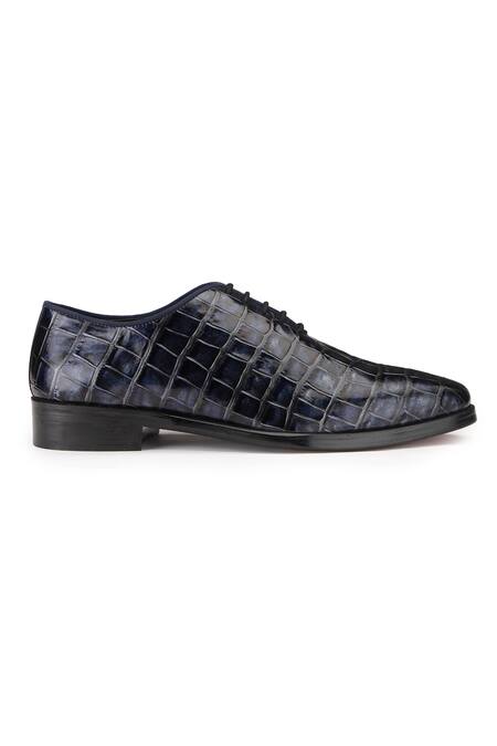 Shutiq_Blue Textured Croco Leather Shoes _Online_at_Aza_Fashions