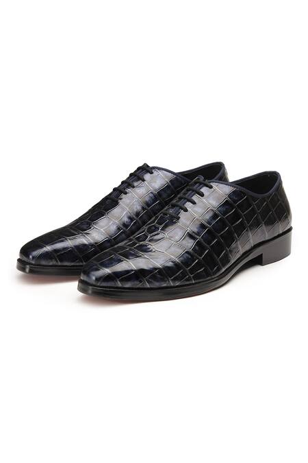 Buy_Shutiq_Blue Textured Croco Leather Shoes _Online_at_Aza_Fashions