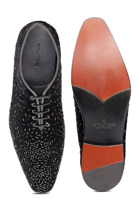 Shop Shutiq Black Crystals Velvet Embellished Shoes at Aza Fashions Shop_Shutiq_Black Crystals Velvet Embellished Shoes _at_Aza_Fashions