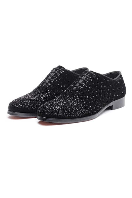 Shutiq Black Crystals Velvet Embellished Shoes Online at Aza Fashions Shutiq_Black Crystals Velvet Embellished Shoes _Online_at_Aza_Fashions