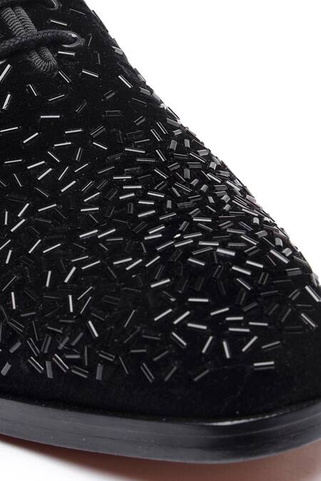Buy_Shutiq_Black Crystals Velvet Embellished Shoes _Online_at_Aza_Fashions