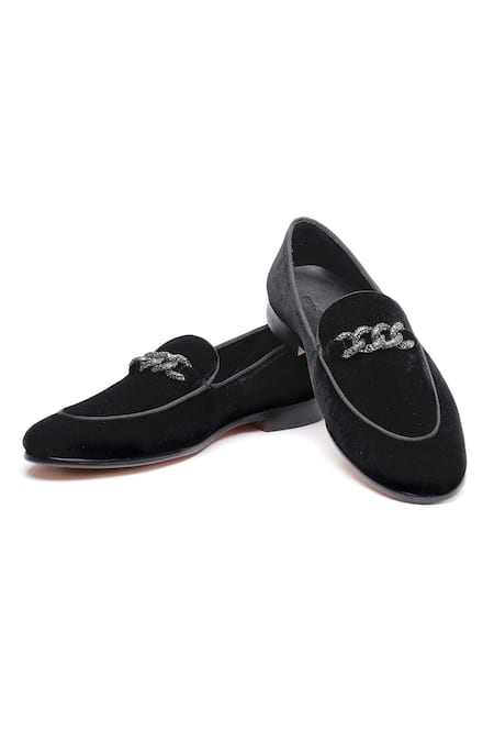 SHUTIQ Black Embellished Sabota Velvet Shoes 