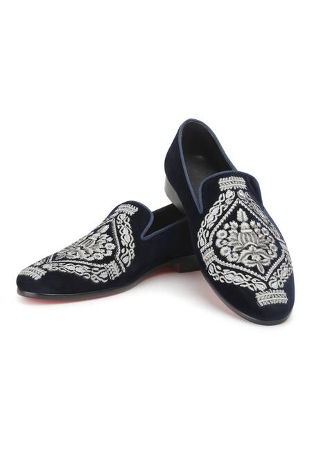 SHUTIQ Blue Embroidered Velvet Shoes