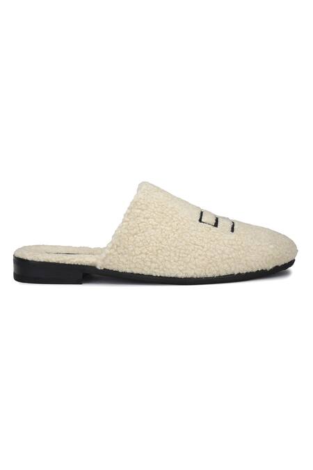 Buy_Shutiq_White Textured Fur Mules _Online_at_Aza_Fashions