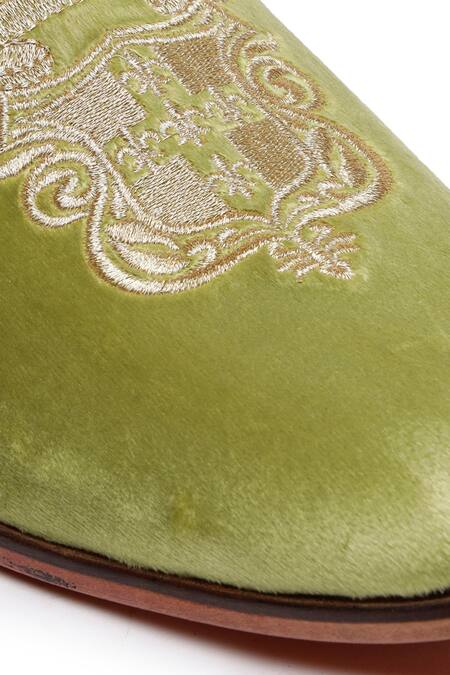 Shop_Shutiq_Green Embroidered Zareer Velvet Shoes _Online_at_Aza_Fashions