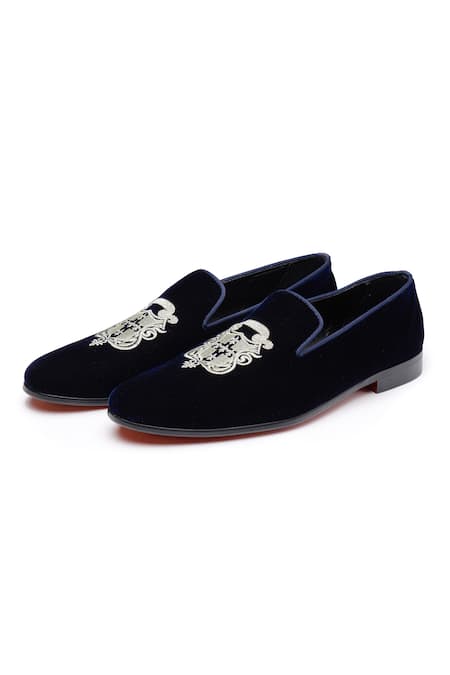 Shutiq_Blue Embroidered Velvet Slip-on Shoes _Online_at_Aza_Fashions