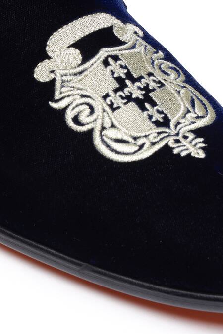 Shop_Shutiq_Blue Embroidered Velvet Slip-on Shoes _Online_at_Aza_Fashions