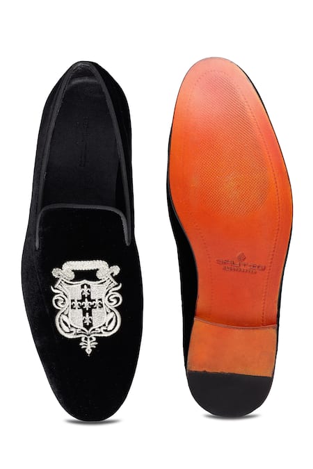 Shop_Shutiq_Black Embroidered Velvet Thread Shoes _at_Aza_Fashions