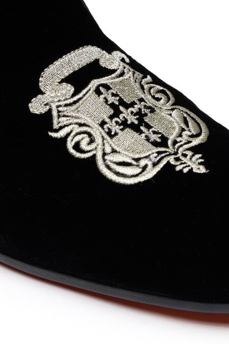 Shop_Shutiq_Black Embroidered Velvet Thread Shoes _Online_at_Aza_Fashions